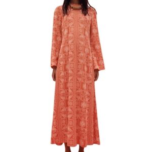 NWT Zara Long Embroidered Dress Open Back Size Medium Burnt Orange